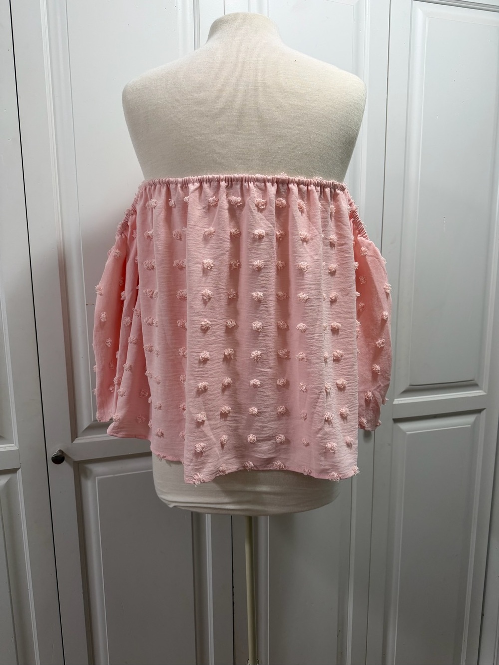 Women's Off-Shoulder Pink Pom-Pom Tunic Top - Picture 5 of 7